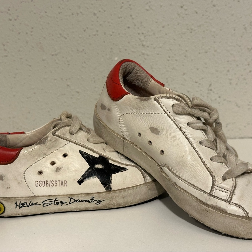 Golden Goose White Leather Sneakers with Red Heel Tab